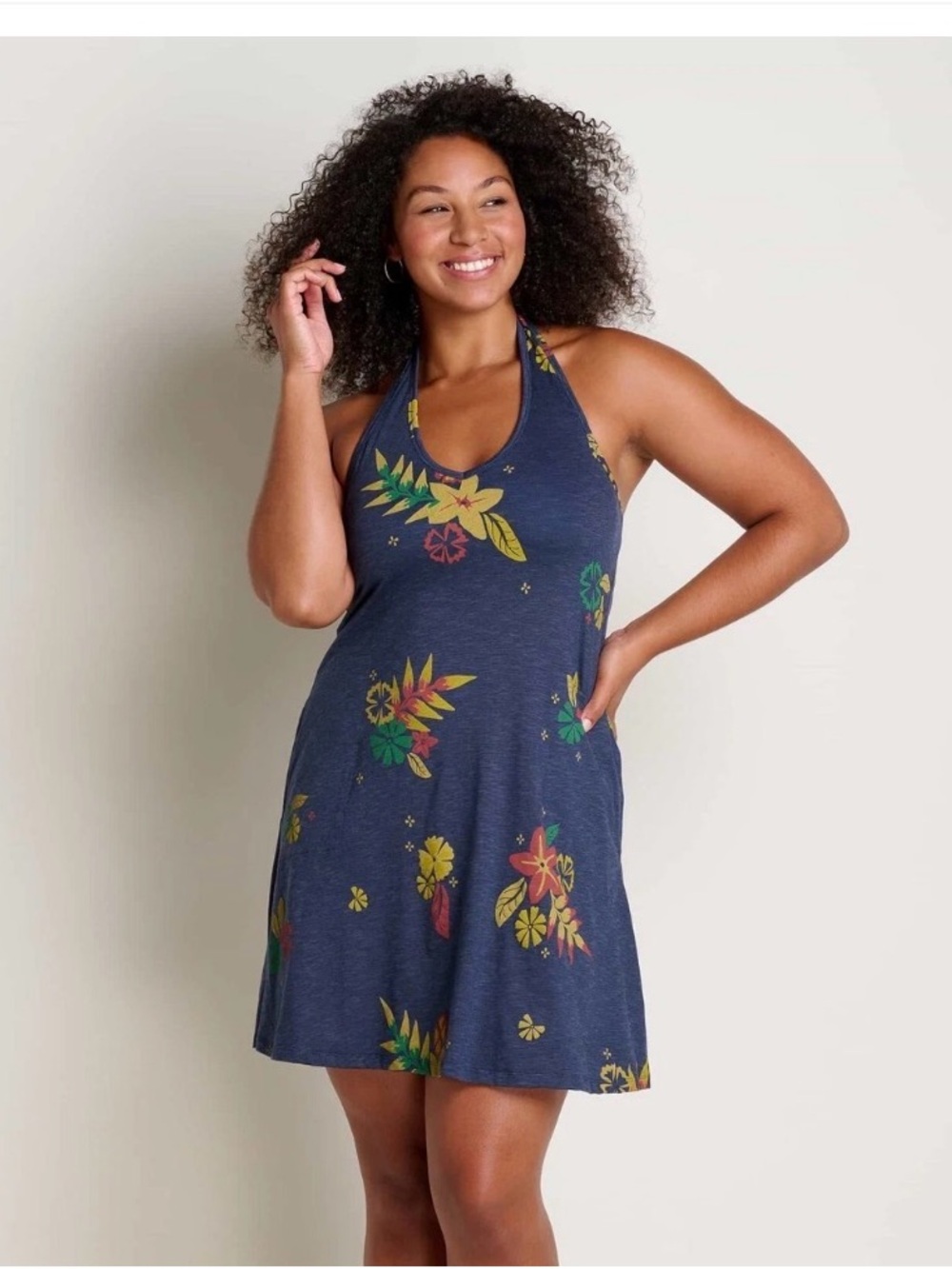Women's Navy Floral Halter Dress